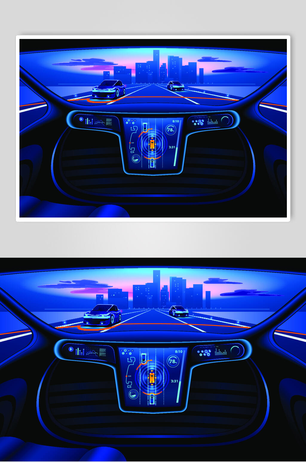 简约黑蓝城市科技汽车插画矢量素材素材