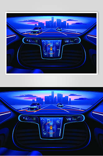简约黑蓝城市科技汽车插画矢量素材