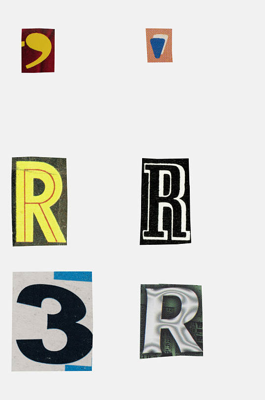 符号数字简约复古字母贴纸免抠素材