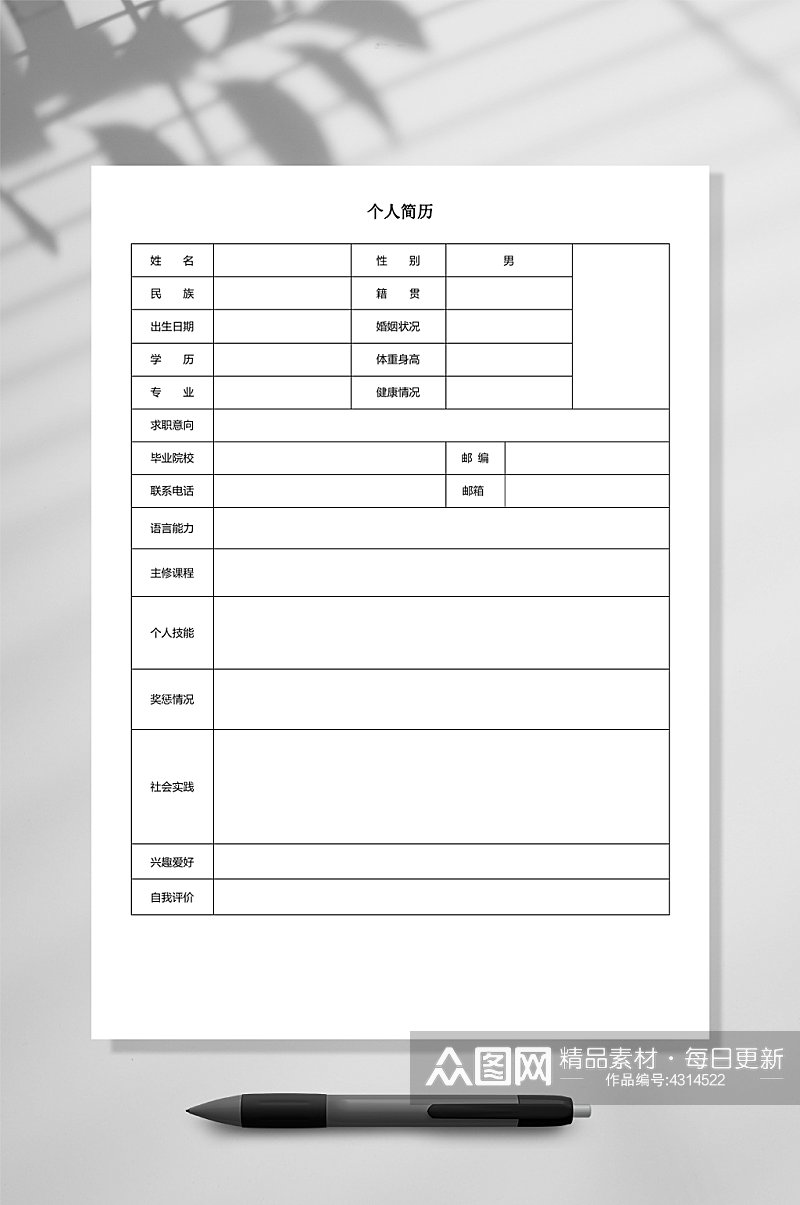 简约表格个人简历WORD素材