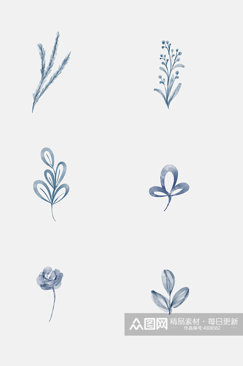 叶子时尚蓝色手绘清新植物免抠素材素材
