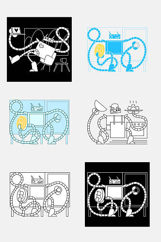 黑蓝白色简约风电路机器人免抠素材