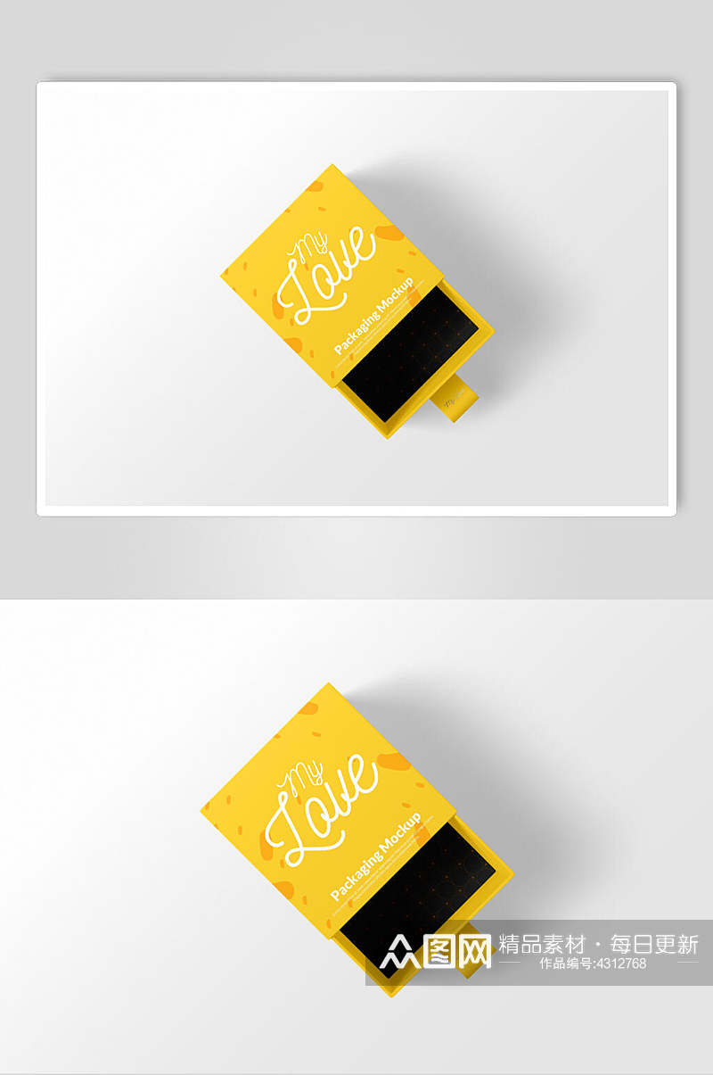 黄色阴影极简时尚抽拉盒包装样机素材
