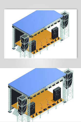 立体简约等距音乐会表演插画矢量素材