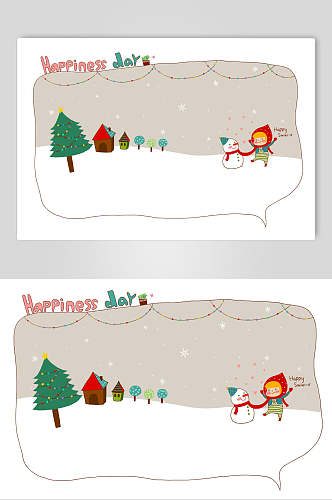 创意圣诞树小红帽卡通边框素材