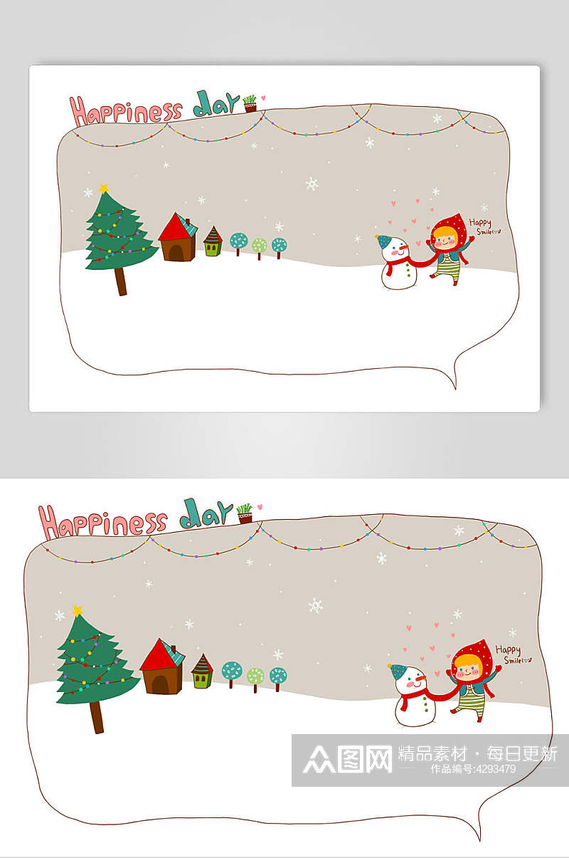 创意圣诞树小红帽卡通边框素材素材