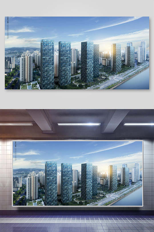 高楼大厦河流城市科技海报背景