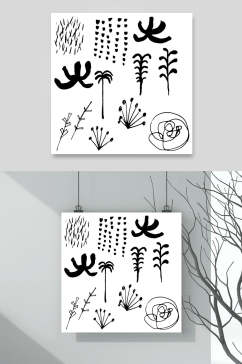 简约手绘黑白清新热带植物矢量素材