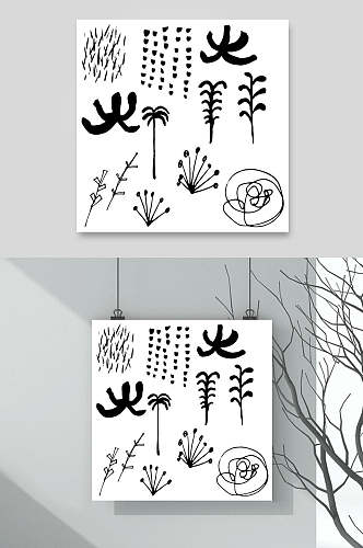 简约手绘黑白清新热带植物矢量素材