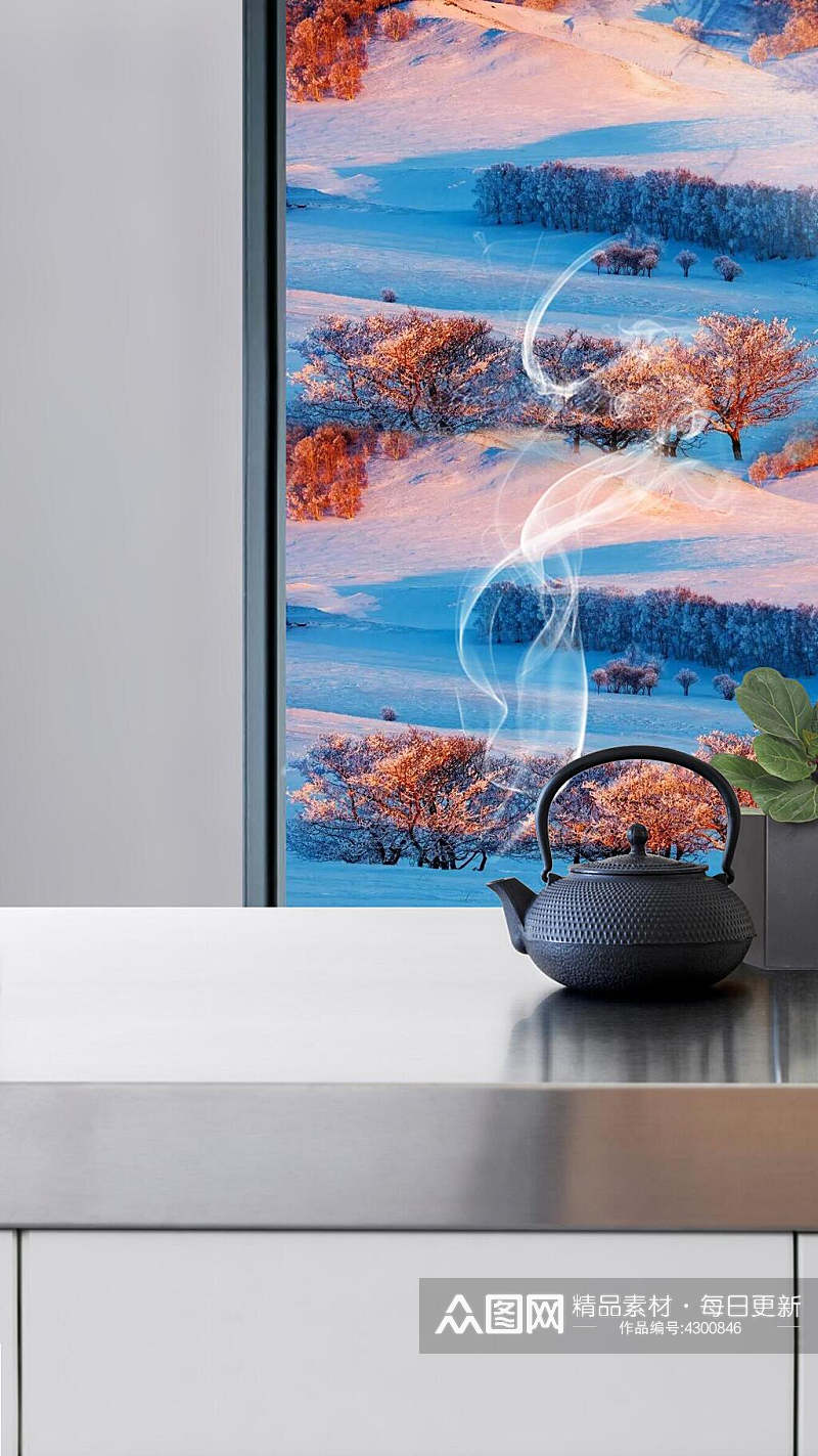 古典茶壶冬季节气H长图素材