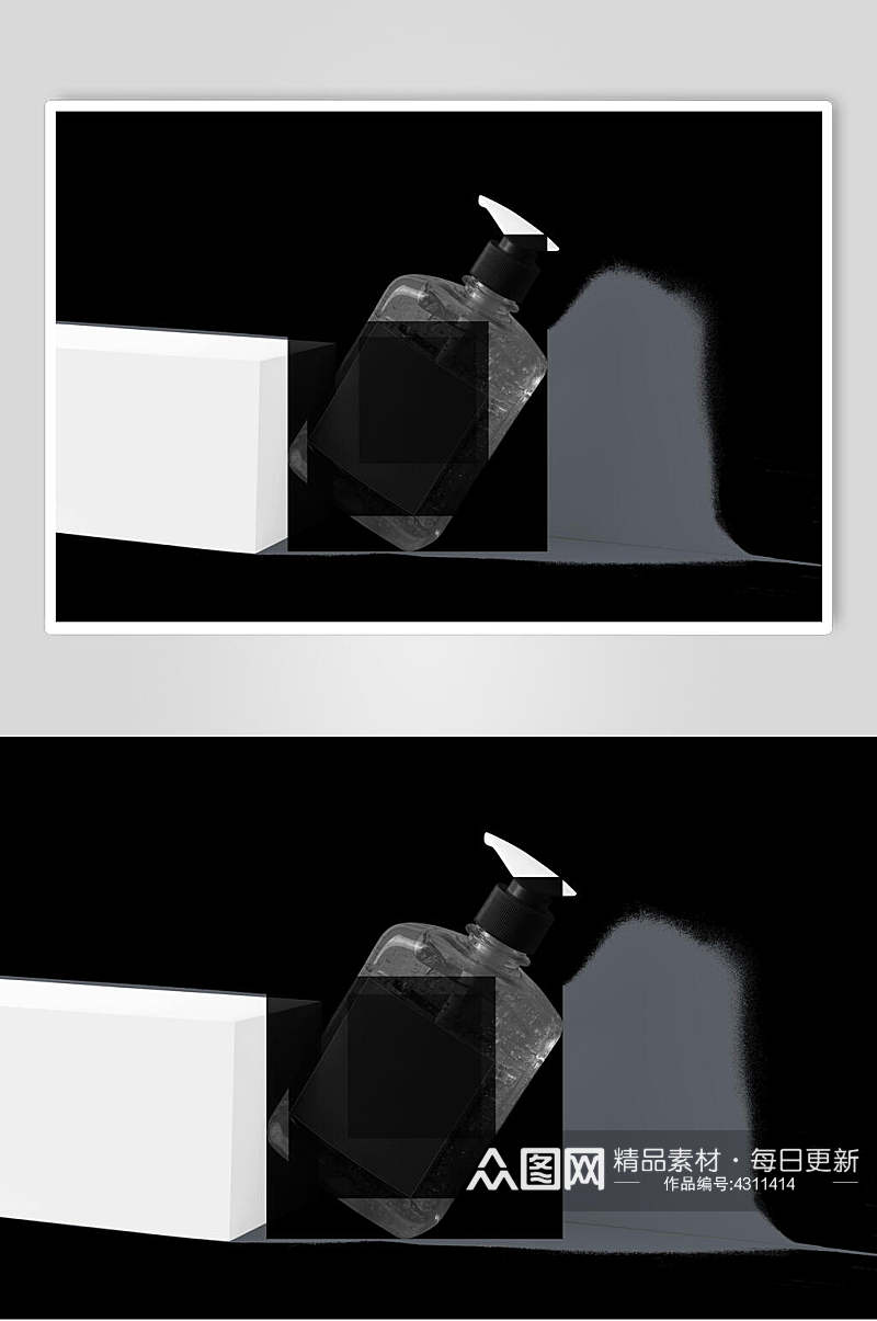 立体方形液体黑白色按压瓶样机素材
