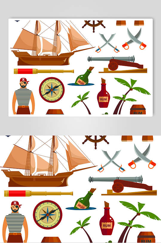 创意帆船指南针卡通海盗矢量素材