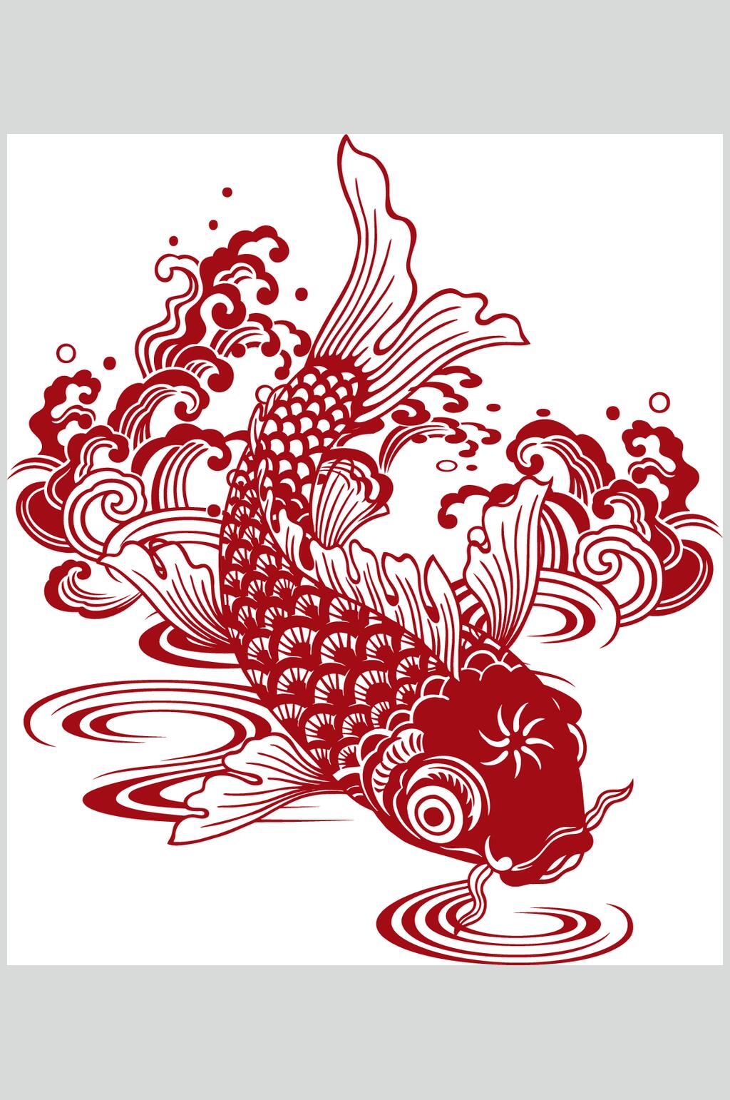 时尚海浪创意高端清新锦鲤矢量素材素材