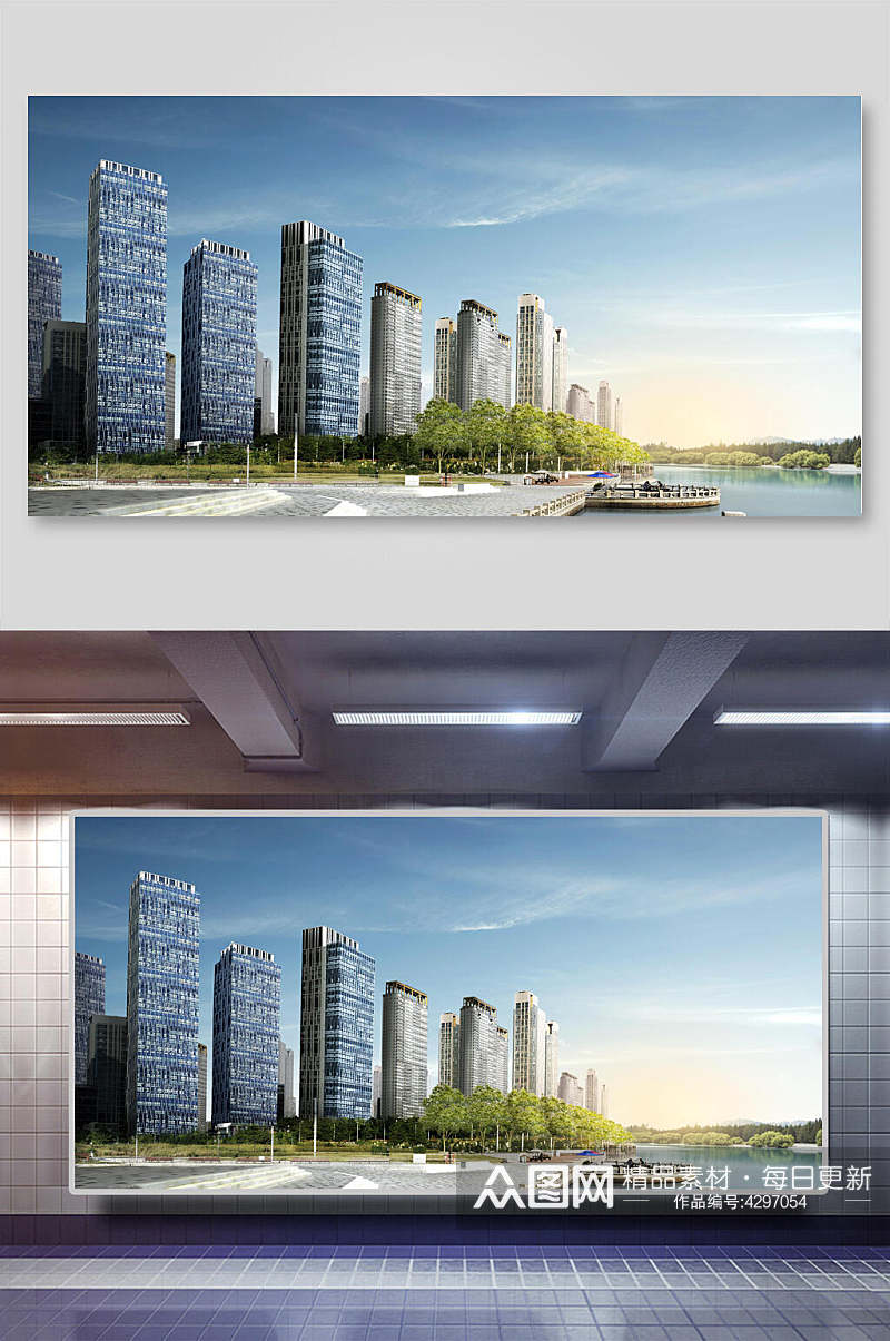 高楼大厦树木城市科技海报背景素材