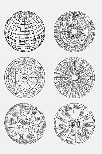 线条黑白简约风占星术图案免抠素材