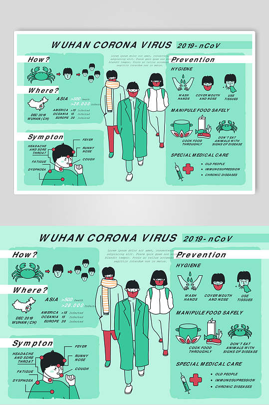 绿色可爱病毒信息图表插画矢量素材