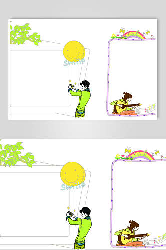 大气弹吉他矢量卡通边框素材