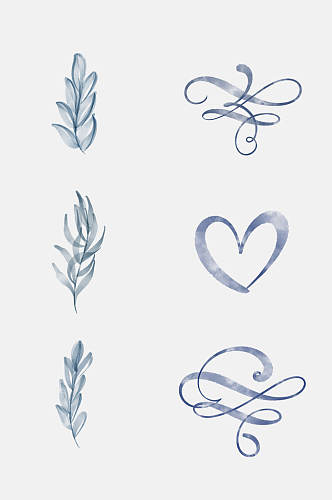素雅简约蓝色手绘清新植物免抠素材