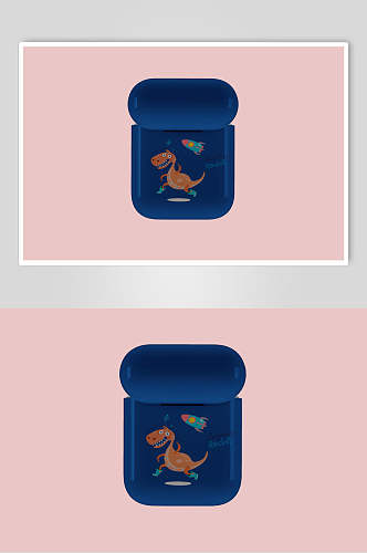 恐龙图案粉蓝色耳机盒贴图样机