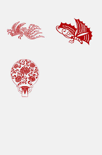 红色蝴蝶传统纹饰免抠素材