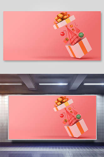 礼盒蝴蝶结粉色立体圣诞节背景