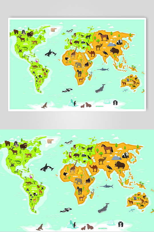 地图绿黄色动物园地图插画矢量素材