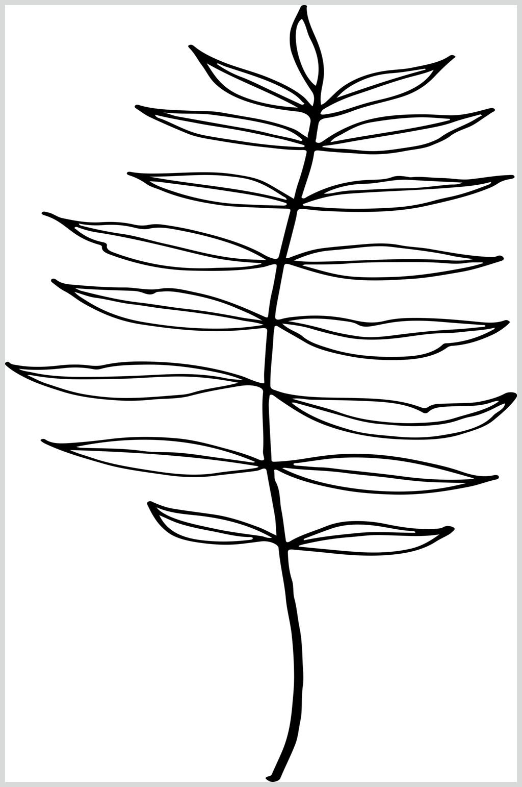简约雅致黑白叶子线描花卉矢量素材素材