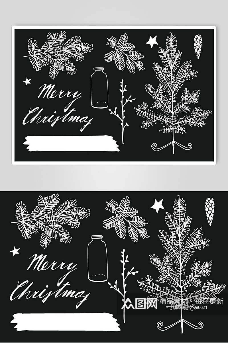 时尚黑白创意清新圣诞插画矢量素材素材