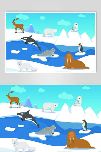 创意个性卡通冰山海底插画矢量素材