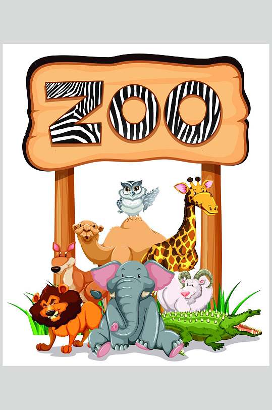 大象鳄鱼动物园地图插画矢量素材