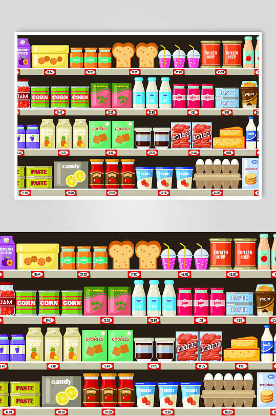 简约盒子食物商场货架插画矢量素材