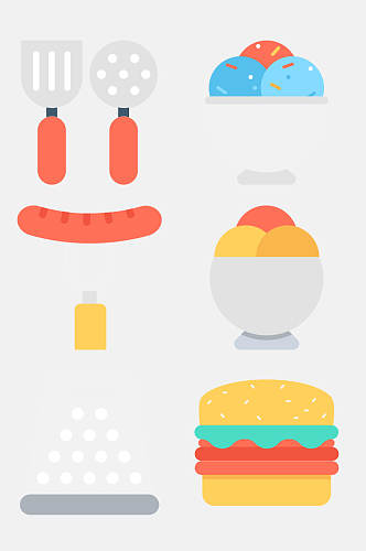 汉堡火腿食品美食类卡通图案免抠素材