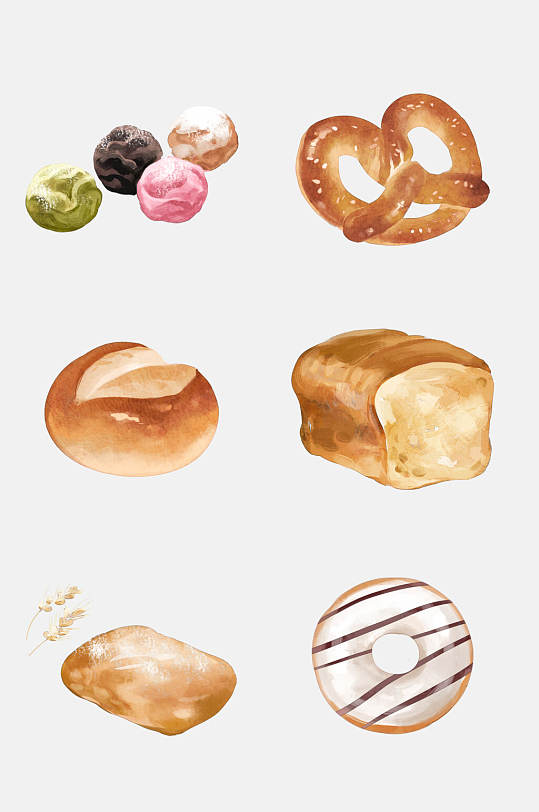 手绘烘焙蝴蝶包肉松吐司糕点免抠素材