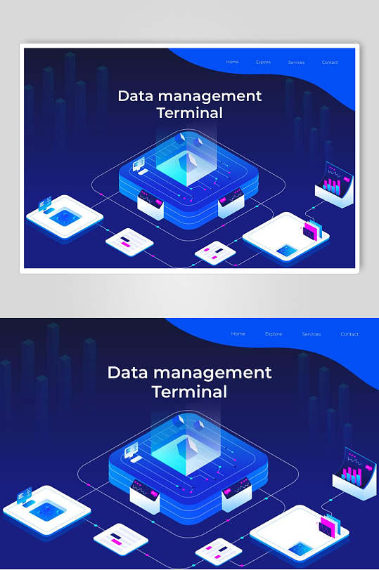 蓝色创意大数据信息插画
