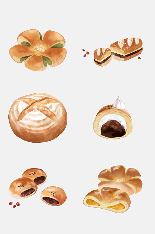 手绘烘焙豆沙酥糕点免抠素材