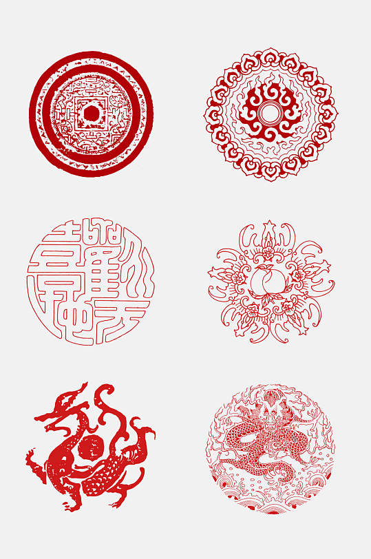 红色祥云中国龙传统纹饰免抠素材