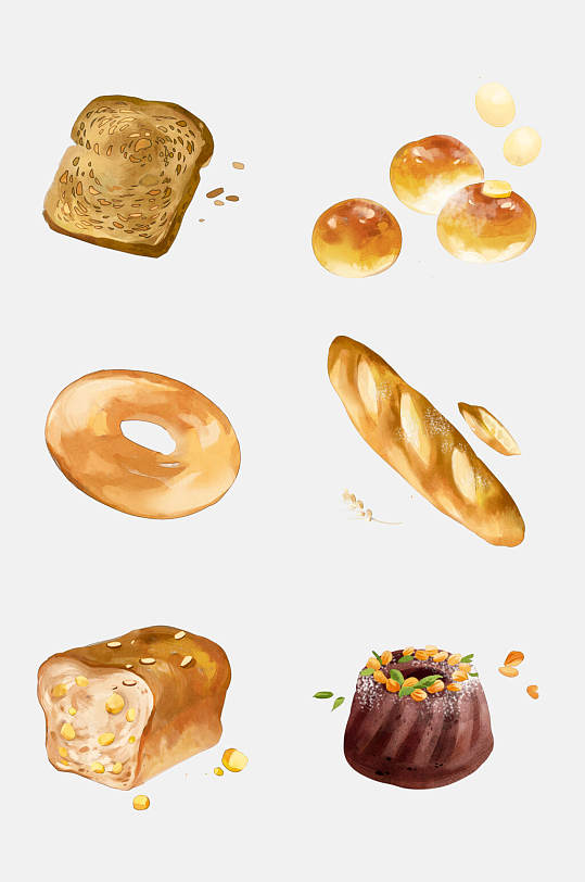 手绘烘焙面包吐司糕点免抠素材