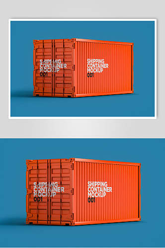集装箱英文字母橙蓝色货箱样机