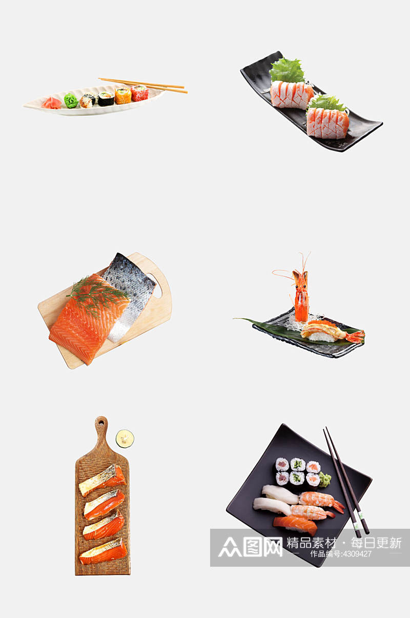 简约叶子筷子美味精致寿司免抠素材素材