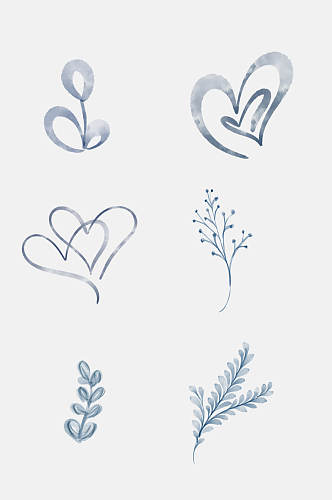植物蓝色素雅手绘清新植物免抠素材