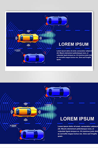 心态英文蓝色科技汽车插画矢量素材
