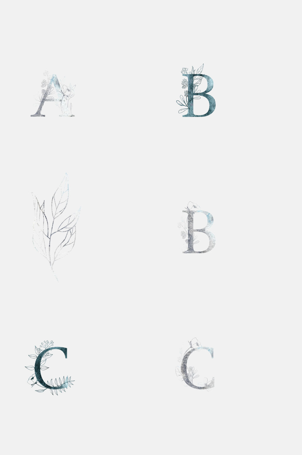 简约手绘清新线描花卉字母免抠素材素材
