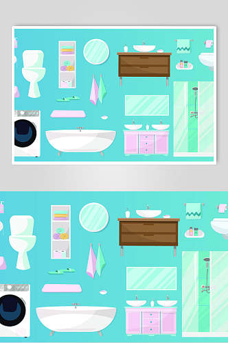 简约扁平绿色浴室卫浴图案矢量素材