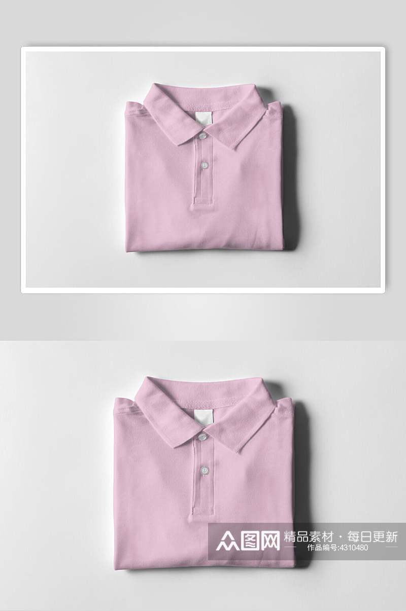 方领纽扣阴影粉色T恤短袖样机素材