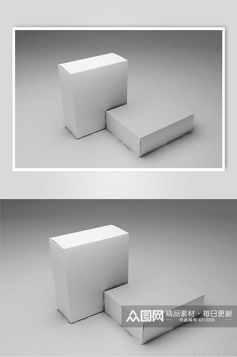 立体白色方形抽拉翻盖盒子样机素材