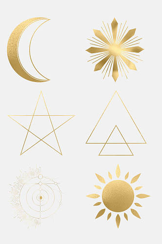 太阳月亮金色边框几何图片免抠素材
