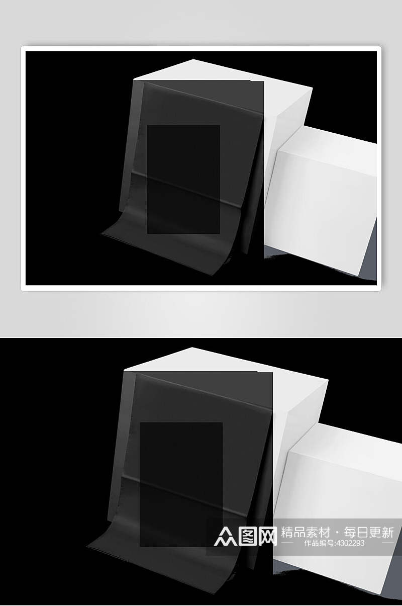 长方形纸张黑色背景墙单页样机素材