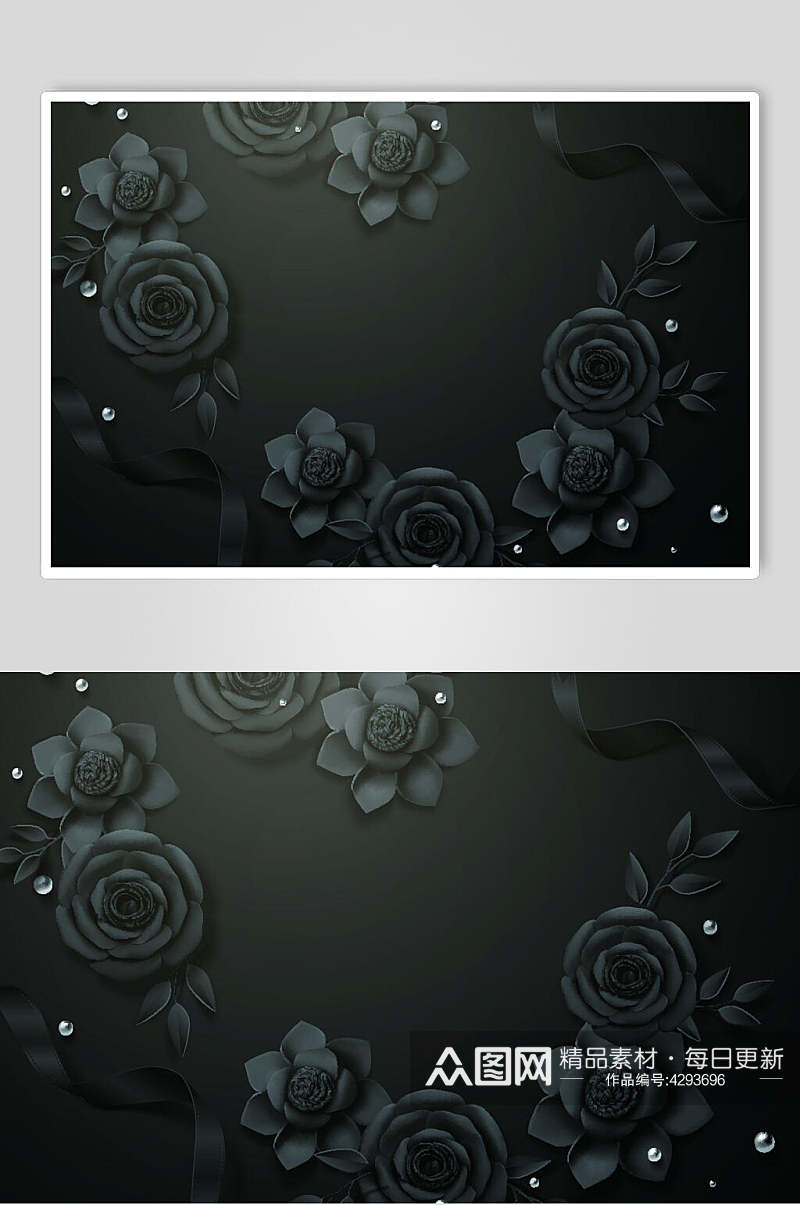 黑色花朵创意剪纸风插画矢量素材素材