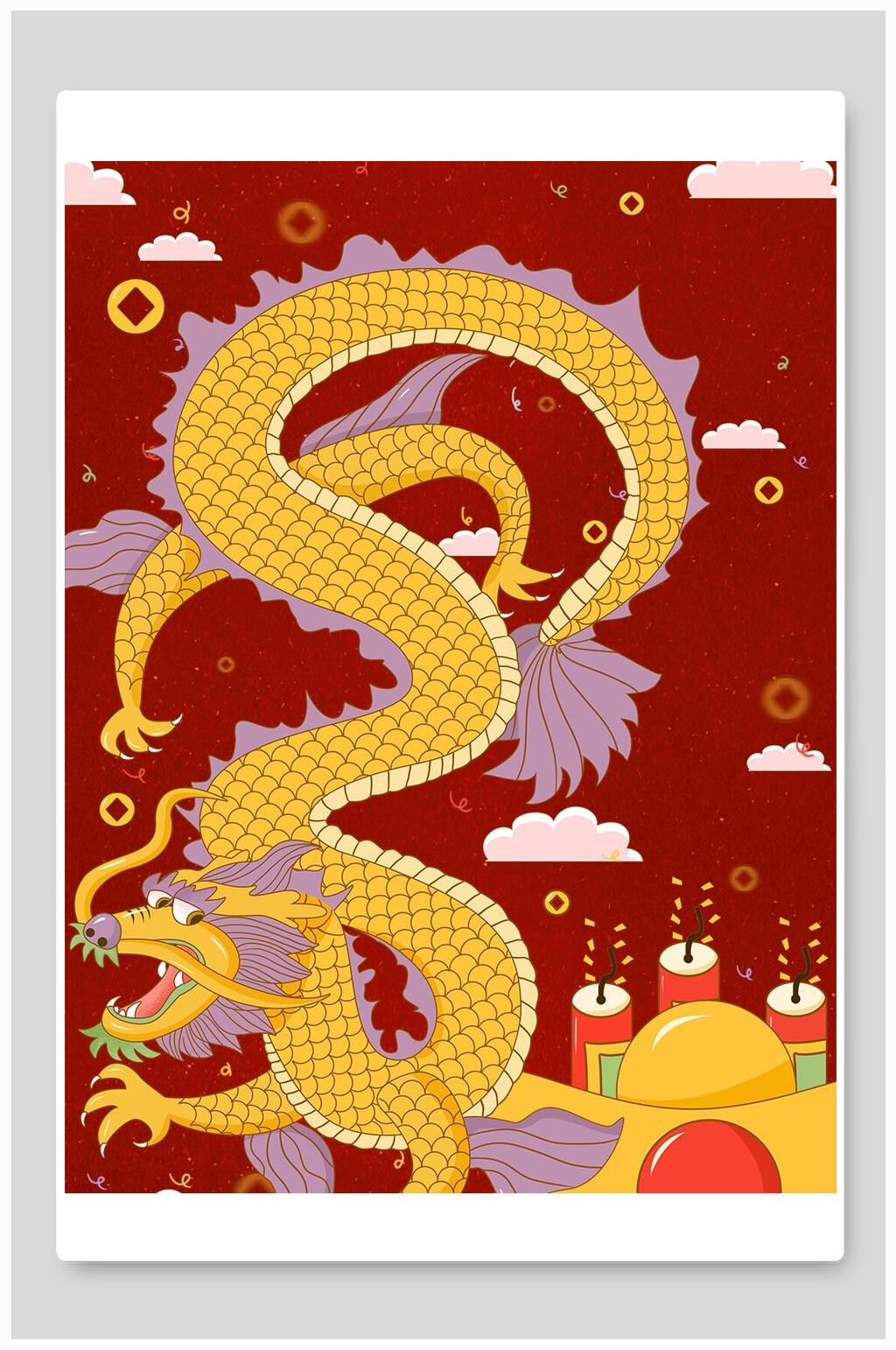 创意手绘卡通鞭炮国潮风插画素材