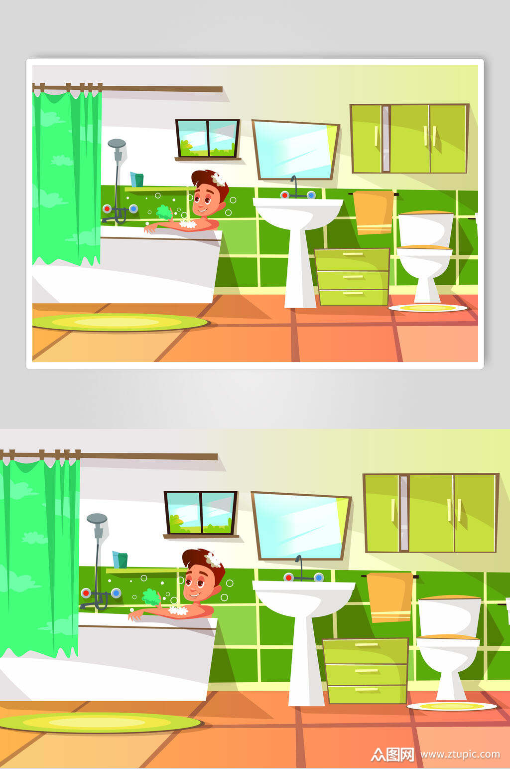 简约黄绿清新浴室卫浴图案矢量素材素材